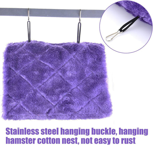 Winter Warm Purple Bird Nest House Shed Hut, Plush Fluffy Hanging Hammock for Hamster Parrot Macaw Budgies (M)