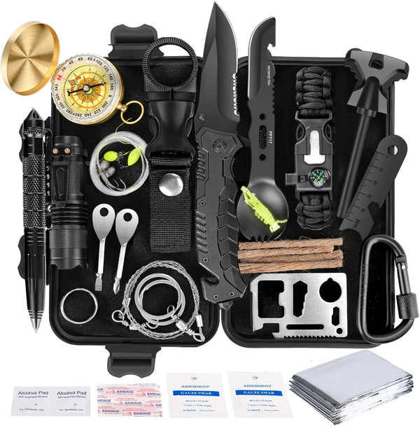 Survival Kit 35 in 1 - First Aid Kit, Survival Gear, Tool Gifts for Men, Boyfriend, Husband, Christmas, Camping, Hiking