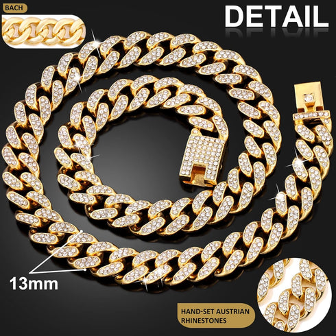Gold Cuban Link Dog Collar, Metal Chain Diamond Pet Collars for Dogs and Cats, Jewelry 8/10/14/16/18/20/24/28 Inch