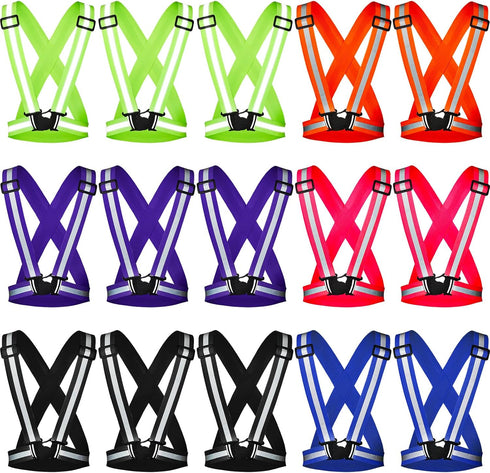 Macarrie 15 Pcs High Visible Reflective Running Vest - Adjustable Safety Vest for Night Running and Walking