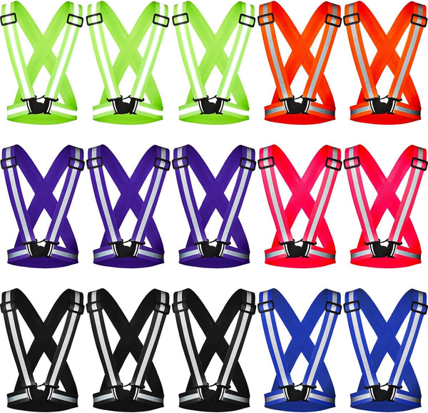 Macarrie 15 Pcs High Visible Reflective Running Vest - Adjustable Safety Vest for Night Running and Walking