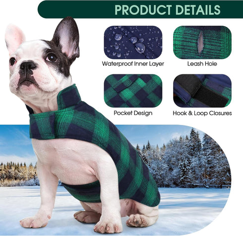 Kuoser Dog Winter Coat, Reversible British Style Jacket, Warm Cold Weather Vest for Small Dogs, Green S