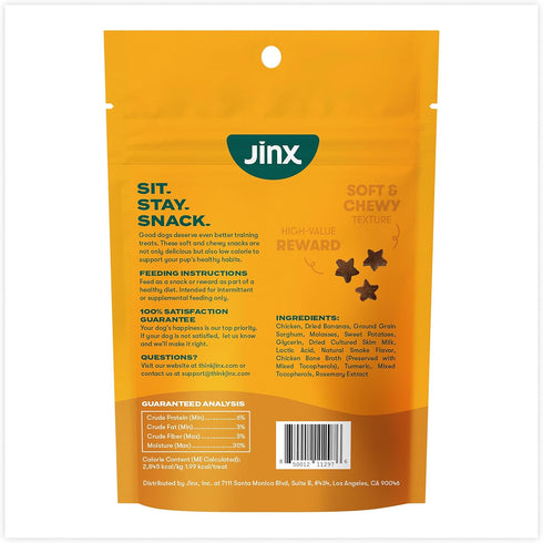 4oz, 6 Pack Jinx Chicken & Banana Training Treats for Dogs and Puppies, Low-Calorie, All Natural, Slow-Smoked Real