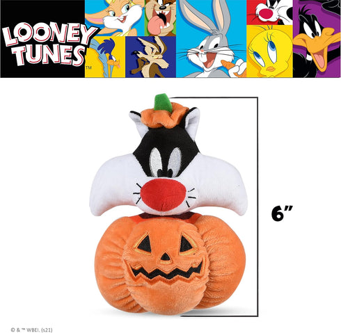 Looney Tunes for Pets Sylvester The Cat Plush Dog Toy, Halloween Pumpkin Head, 6 Inch Squeaky Chew Toy for Small Dogs
