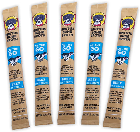 Brutus Bone Broth for Dogs, Bone Broth Powder with Chondroitin Glucosamine & Turmeric, Human Grade Food Toppers (Beef)