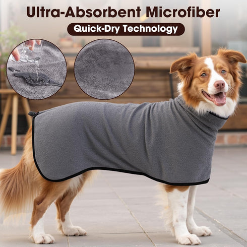 Microfibre Dog Bathrobe Towel Wrap Super Absorbent Dog Drying Coat Bath Robe for Puppy, Medium & Large Dogs, Fast