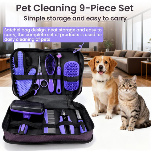 Racvofy 9-in-1For Pet Grooming Kit Dogs and Cats: Deshedding Brush, Nail Clippers & Massage Glove for Daily Grooming