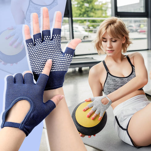 Shyyween 3 Pairs Silicone Grip Yoga Gloves Non Slip Fingerless Pilates Gym Workout Gloves for Women Men, One Size Fits