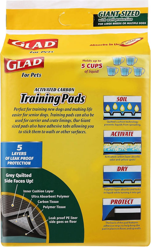 Glad for Pets Giant Size Activated Carbon Puppy Training Pads, Super Absorbent and Leak Proof, 24 Count