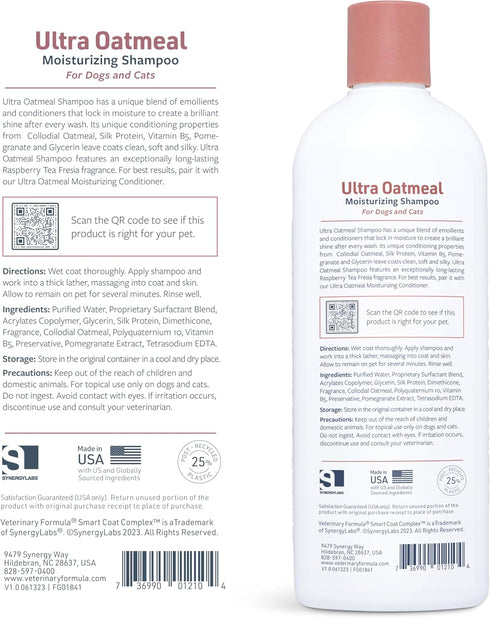 17 oz Veterinary Formula Smart Coat Complex Ultra Oatmeal Moisturizing Shampoo for Dogs, Fl Moisture-Rich, Nourishing