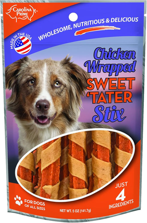 Carolina Prime Pet 45306 Chicken Wrapped Sweet Tater Stix Treat for Dogs, 1 Pouch