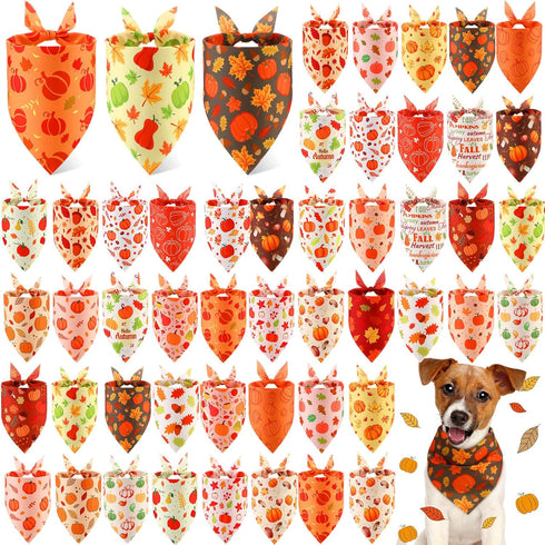 Abbylike 50 Pcs Fall Thanksgiving Dog Bandana Bulk Pumpkin Bandana for Dogs