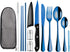 Portable Travel Utensils Set, Reusable Stainless Steel Cutlery with Case, Lunch Boxes for Camping, School, Picnic (Blue)