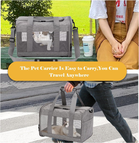 Cat Travel Carrier, Soft-Sided Collapsible Ventilated Breathable Carrier for Small Dogs and Airline Approved Cats under