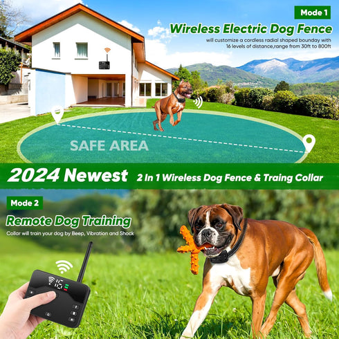 Wireless Dog Fence, Remote Training Collar & Electric Fence, Waterproof & Rechargeable, 2024 Wireless Dog Training