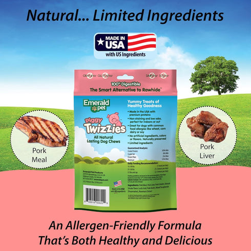 Emerald Pet Dog Chews, Rawhide Free All-Natural Chew Sticks, 100% Digestible, Grain-Free, Pink