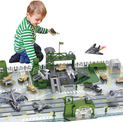 deAO Military Base Set, Army Men Playset with Military Vehicle,Weapon Gear Accessories,Vehicles