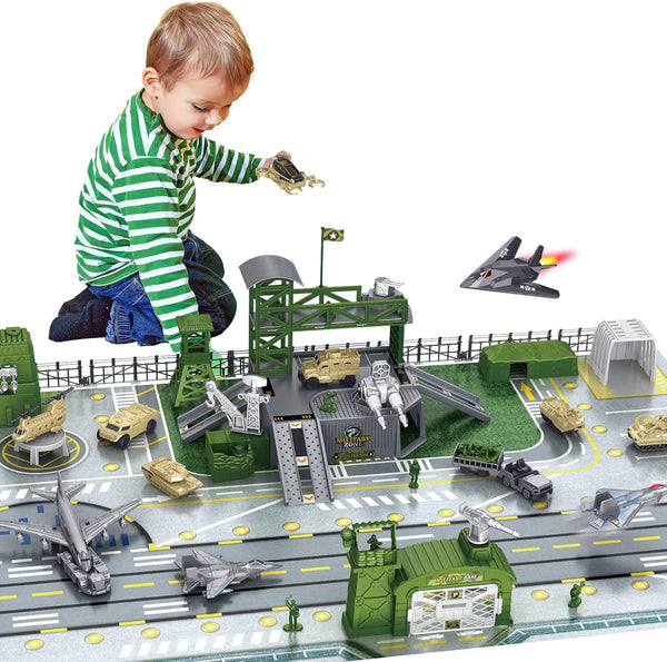 deAO Military Base Set, Army Men Playset with Military Vehicle,Weapon Gear Accessories,Vehicles