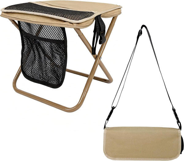 AZSRKRBM Portable Folding Stool with Pocket, Compact Camping Chair Heavy Duty Supports 260lbs,