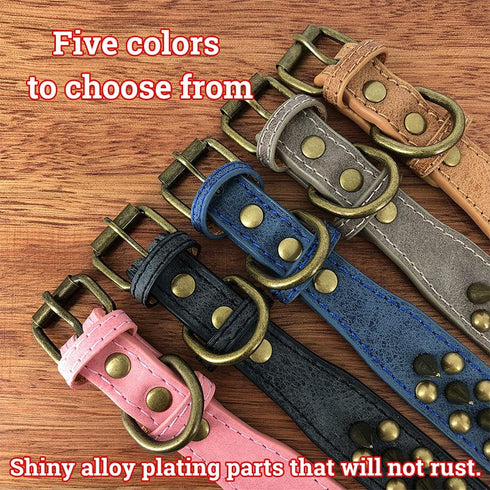 Bronze Pointed Stud Anti-Bite Spiked Studded Dog Collar, Pink, S