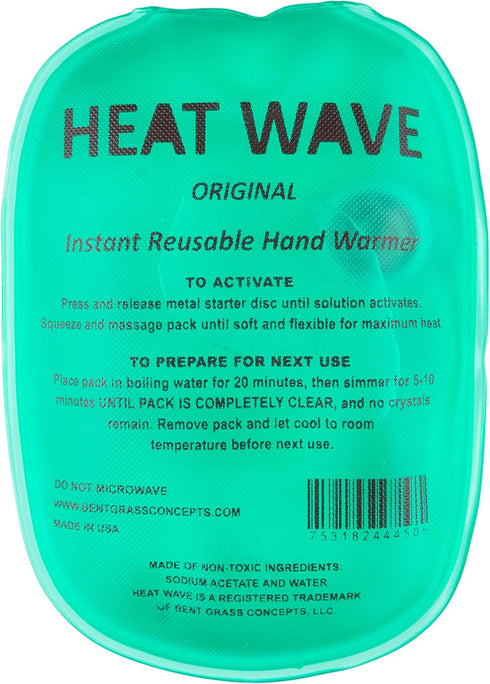 Heat Wave 3x5 Reusable Click Instant Heat Hand Warmer, Small Green, 4 Pack