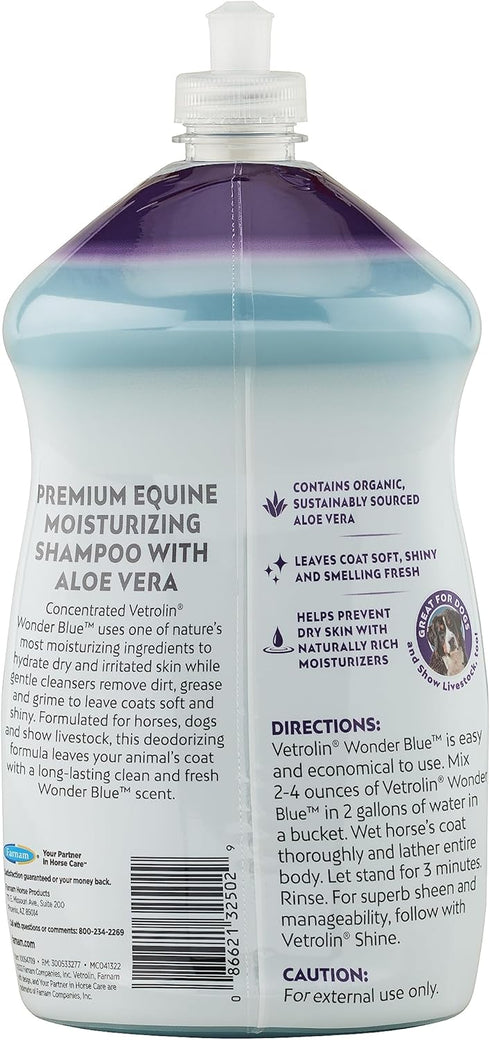 32 Farnam Vetrolin Wonder Blue Gentle Moisturizing Shampoo for Horses, Livestock and Dogs Blue