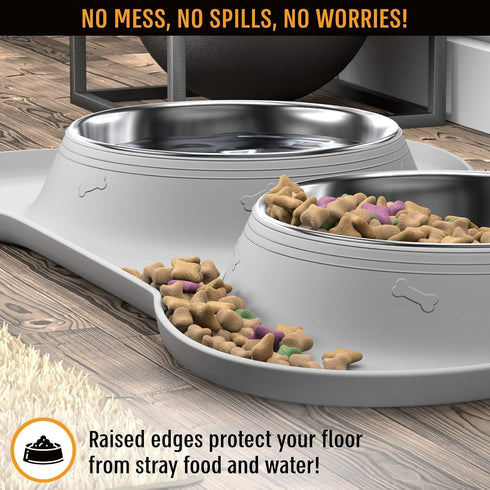 Active Pets Dog Bowl Set, Stainless Steel No Spill Mess-Proof Food & Water Dog Food Bowls with Skid Resistant Silicone Mat, Dog Bowls Small Size Dog, Medium, & Large, Pet Puppy Bowls & Dog Dishes