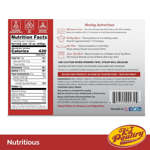 (3 Pack) KJ Poultry Kosher Ready Meals - Beef Rib Steak & Kugel, MRE Meat Meals Ready to Eat, Shabbos Food Prepared