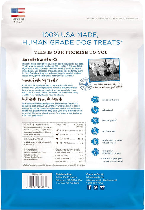 Full Moon Chicken Fillet Healthy All Natural Dog Treats, Human Grade, Made in USA, 48 oz