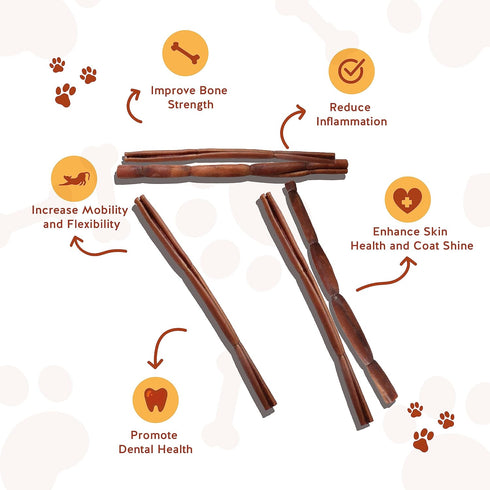 Jack&Pup 12" Beef Collagen Sticks for Dogs, Rawhide Free, Long Lasting, Single Ingredient Healthy Dog Treats (5 Pack)
