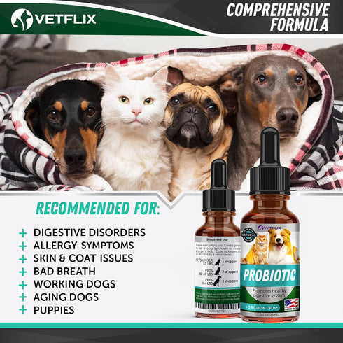 Premium Probiotics for Dogs, Cats - Digestive Enzymes & Prebiotics Supplement, 2 Fl Oz for Digestive Health