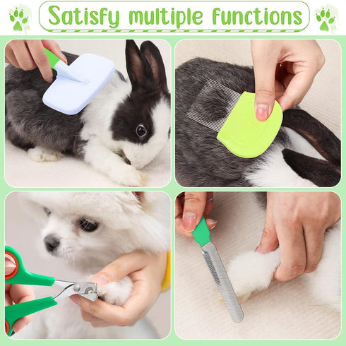 8 VCZONE Pcs Small Animal Grooming Kit, Pink with Pet Nail Clipper and File, Flea Comb, Pet Shampoo Bath Brush, Pet