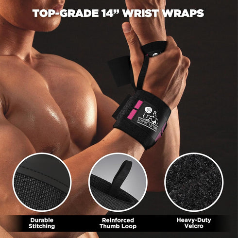 Wrist Wraps + Lifting Straps Bundle (2 Pairs) for Weightlifting, Gym, Powerlifting, Bodybuilding