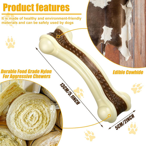 Sosation 10 Pcs Nylon Beef Flavor Dog Chew Toys for Aggressive Chewers, Tough Teething Bones for Medium Breed Dogs