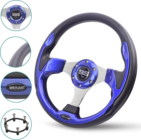 Golf Cart Steering Wheel for EZGO, YAMAHA and Club Car Precedent, Most Golf Carts Blue