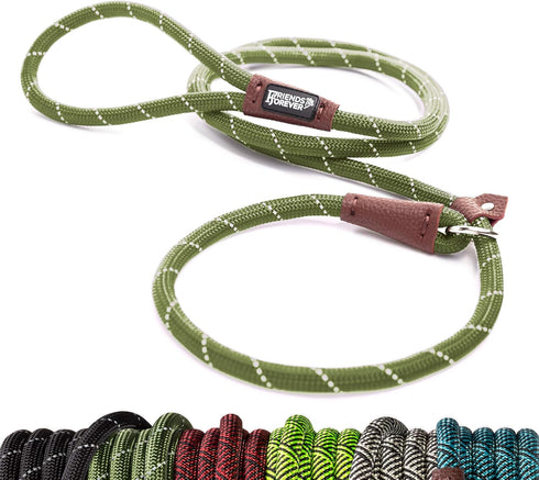 Friends Forever Extremely Durable Dog Rope Leash, Premium Quality Training Slip Lead, Reflective, 6 Feet, Olive