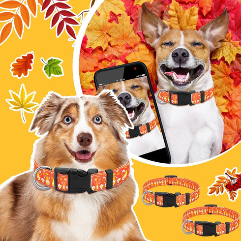 Buryeah 9 Pcs Holiday Dog Collars - Adjustable Fall Autumn Halloween Thanksgiving Christmas Collars for Large Dogs