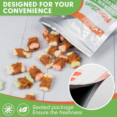 MON2SUN 10.58oz Dog Treats, Mini Chicken Wrapped Biscuits with Added Vitamins, Healthy Training Snacks for Small Medium