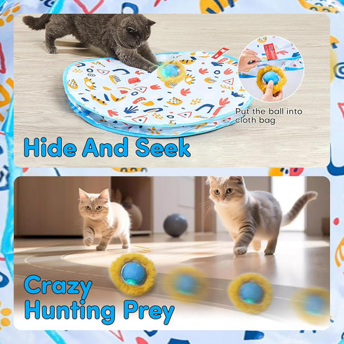 28" Brylex Interactive Cat Toys, Motion-Activated Rolling Ball with Play Mat, Automatic Hide-and-Seek Game, Fast & Slow