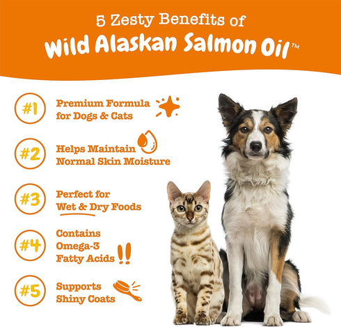 Wild Alaskan Salmon Oil for Dogs & Cats - Omega 3 Skin & Coat Support - Liquid Food Supplement for Pets - Natural EPA + DHA Fatty Acids for Joint Function, Immune & Heart Health 8.5oz