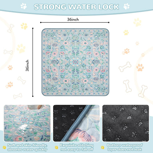 2 Pack (36"x36") Lahome Washable Reusable Pee Pads for Dogs - Blue Botanical Floral Puppy Pads, Super Absorbent