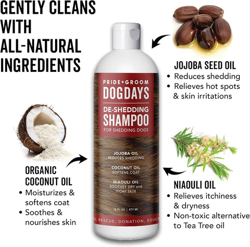 Pride and Groom DogDays De-Shedding The Scrub Kit - Natural Dog Shampoo with Silicone Scrubber Gloves for Detangling
