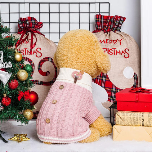 Dog Sweater Turtleneck Knitwear, Warm Pullover Coat for Small Dogs, Holiday Clothing, Knitted Outfits for Cold Weather
