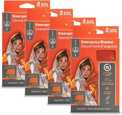 Survive Outdoors Longer Emergency Blanket - 90% Heat Reflective, Waterproof & Windproof, 56" x 84", 4 Pack, Orange
