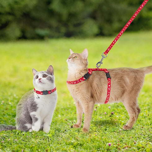 PAWCHIE Escape Proof Adjustable H-shaped Cat Harness with Leash and Collar Set - Glow in The Dark Star and Moon Pattern