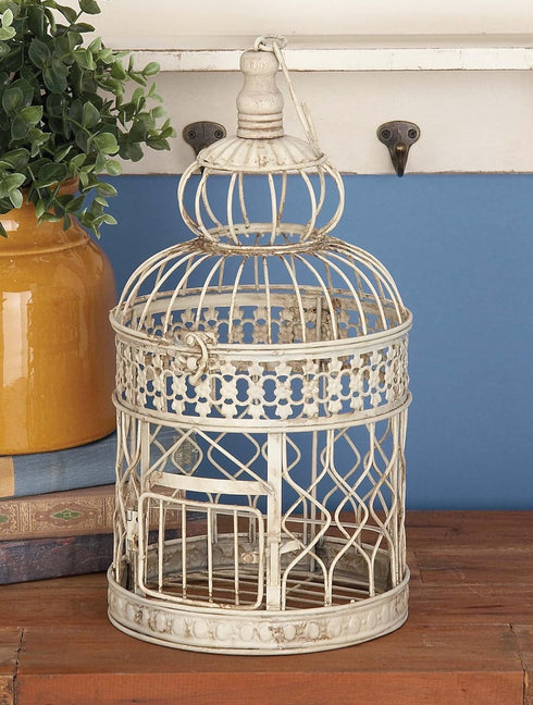 Deco 79 Metal Round Birdcage Set of 2, 22" & 18"H, with Latch Lock Closure and Hanging Hook, Cream