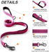 TwoEar 4FT 1IN Strong Rose Dog Leash with 2 Padded Handles, Traffic Handle Extra Control, Comfortable Soft Dual Handle, Auto Lock Hook, Reflective walking Lead for Small Medium and Large Dogs