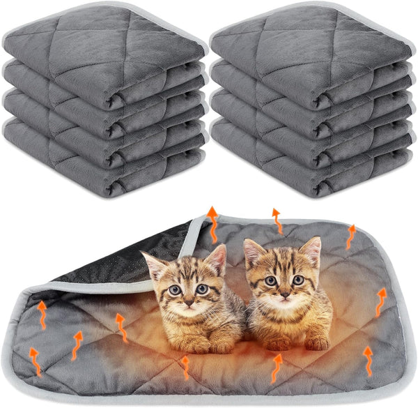 8 Pcs Self Warming Cat Mat, 16"x20" Thermal Pet Crate Pad, Washable Dog Cat Bed, Non-Slip Bottom, Gray