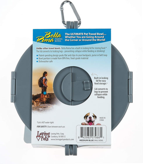 Bella Roma Portable Travel Dog Bowl by Loving Pets - Collapsible Food & Water Bowl (Blue, Medium)