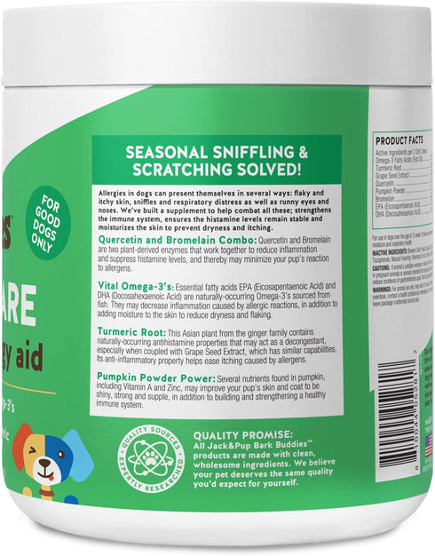 Jack&Pup Dog Allergy Chews, Bark Buddies Aller-Care Soft Chew Bites for Dogs, 60ct Itch Relief and Support